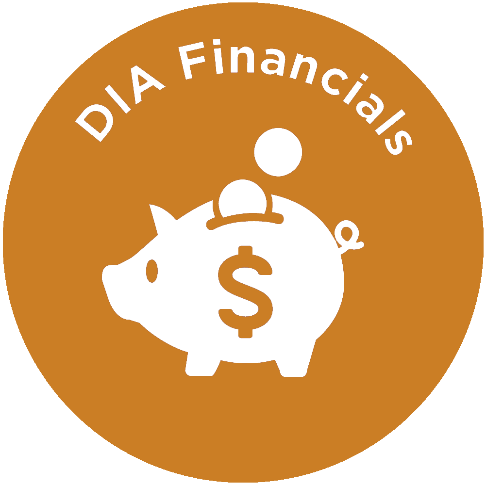 DIA Financials icon with a graphic of a piggy bank