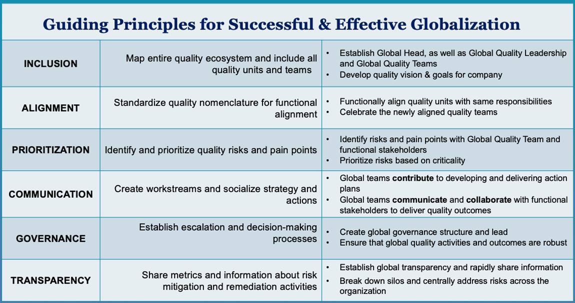 Table:  Guiding Principles for Successful & Effective Globalization