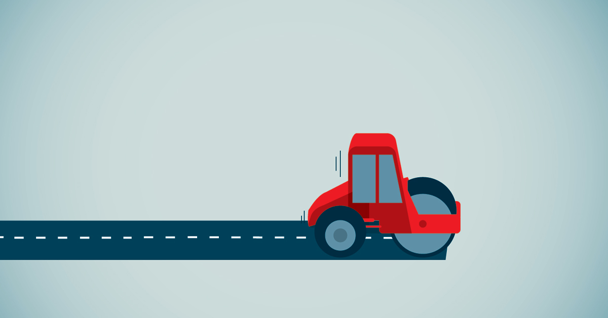 a graphic of a truck paving a road