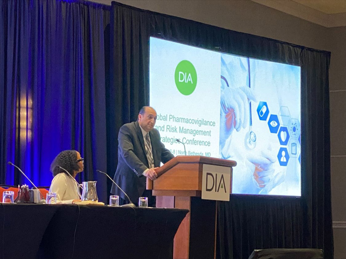 Marwan welcoming attendees to DIA's Global Pharmacovigilance and Risk Management Strategies Conference in early February 2023.